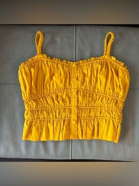 J. Crew Yellow Smocked Button-Front Cropped Top